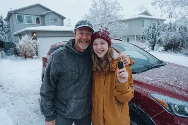 Father and Daughter with a new car